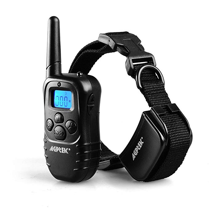 【Upgraded version】AGPtek Wireless Rechargeable LCD digital Dog Training Shock Collar with 100LV of Shock and Vibration, Remote Control (Collar Waterproof)