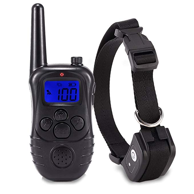 Petism Electric Dog Shock Collar Rechargeable Backlight LCD Screen With Remote Beep/Vibration/Shock Training Collars for Pets Dog (Black)