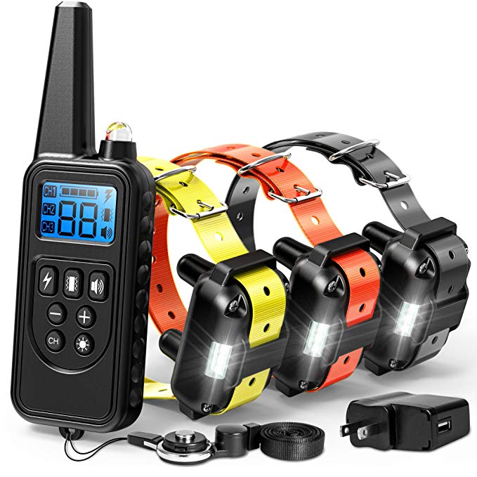 F-color Dog Training Collar, Range 2600ft Dog Shock Collar with Remote Rechargeable Waterproof with 4 Modes Light Beep Vibrating Shock Collar for Medium Large Dogs Breed, 3 Pack