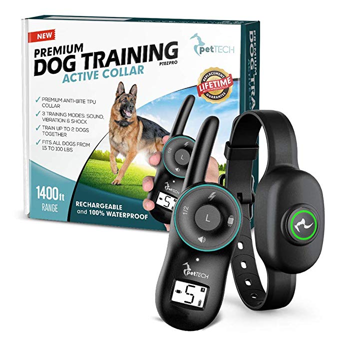PetTech PT0Z1 Premium Dog Training Shock Collar, Fully Waterproof, 1200ft Range