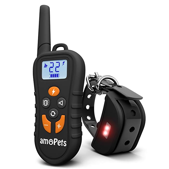 amoPets Dog Training e Collar with Remote 550 yd for Small Medium Large Breed Dogs [2018 Mid-Year Upgraded Version] Rechargeable Waterproof with Shock/Beep/Vibration/LED Tracking Light Modes