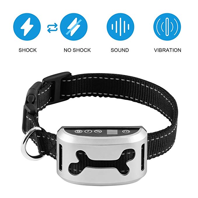 Bark Collar [2018 Smart Chip] Dog Shock Anti-Barking Collar with Beep, Vibration and Harmless Shock. No Bark Control for Small/Medium/Large Dogs with 7 Sensitivity Levels, Rechargeable and Rainproof