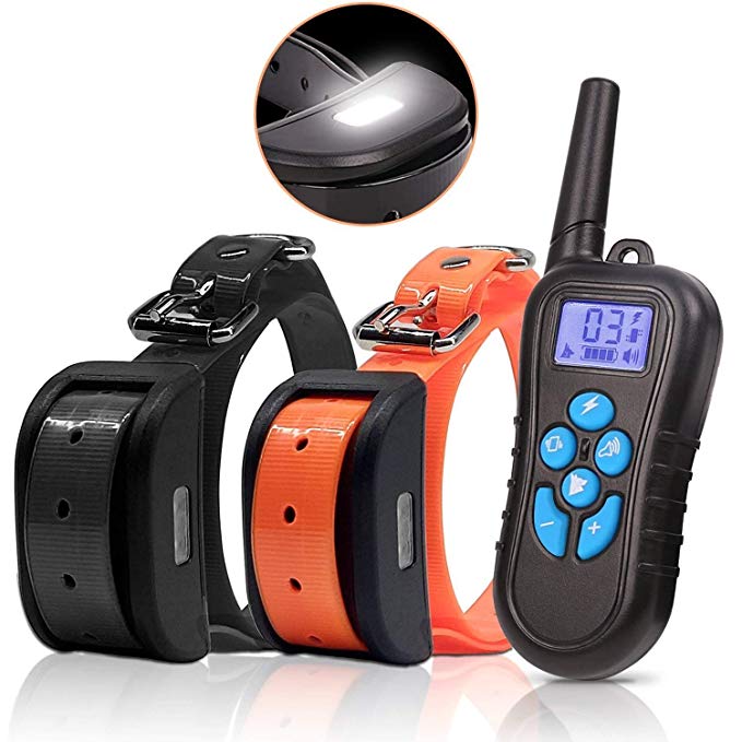 Dog Shock Collar with Remote - Waterproof Training Collar for 2 Dogs 500Yards with Night light, Beep, Vibration and Electric Shocking, Rechargeable for Up to 3 Dogs (Two Dogs)