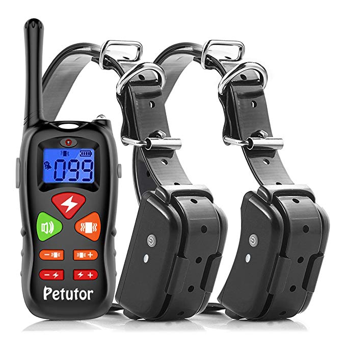 Petutor Dog Training Collar for 2 Dogs 1800ft Remote Waterproof Rechargeable Electric Shock Collar with Beep/Vibration/Shock Modes for Small Medium Large Dogs [2018 New Version]